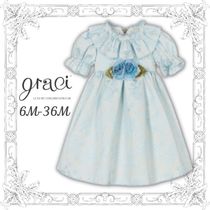 スペイン発!! Graci★pale blue 花柄 ブローチ付 ドレス★6-36M