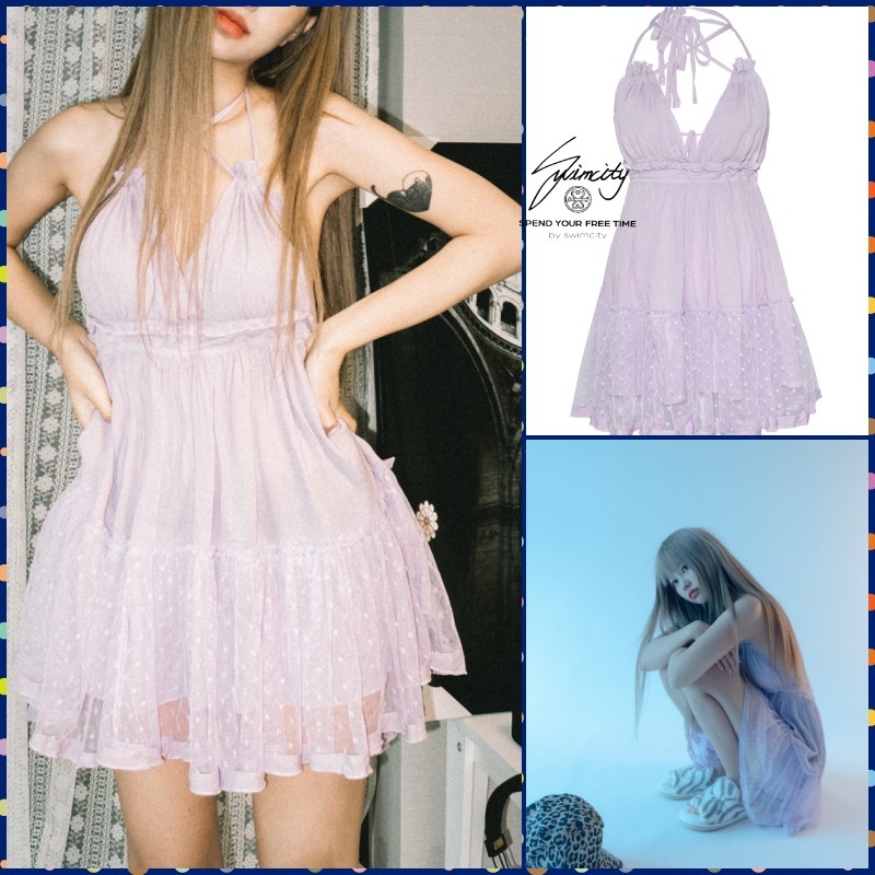 【 Swimcity 】Light purple string frill one peice