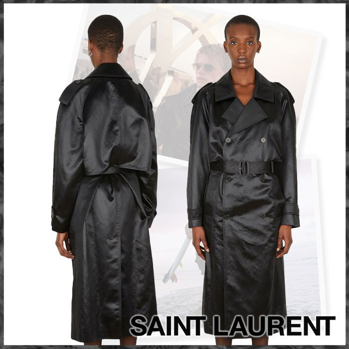 Saint Laurent サンローラン サテン トレンチ コート 大人気 - www ...