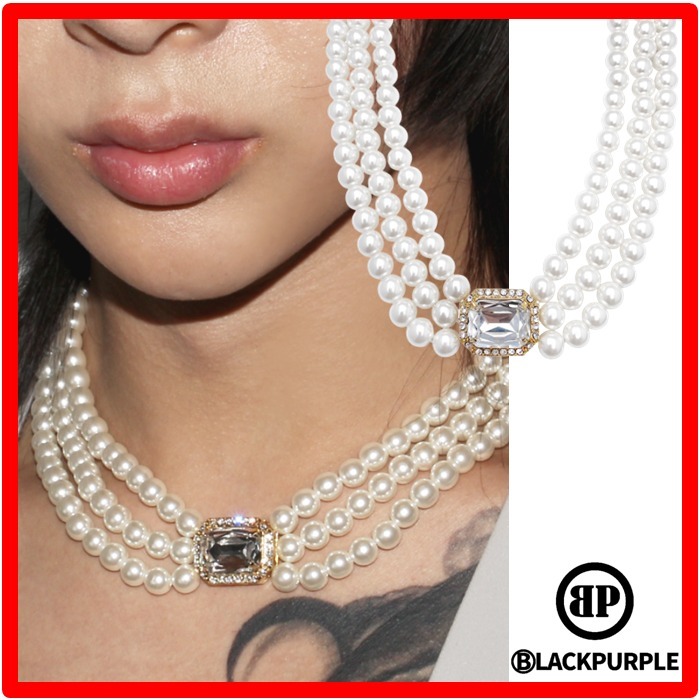 【BLACKPURPLE】☆Marilyn Crystal Layering Pearl Necklac.e