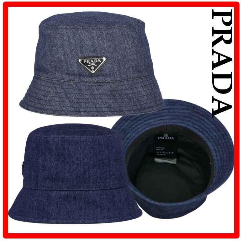 ☆人気☆【PRADA】☆デニム バケットハット 帽子 ロ.ゴ☆ 10384.00円 帽子 スーパーセール期間限定 【人気】プラダ PRADA バゲットハット 白タグ付 ブラック ハット