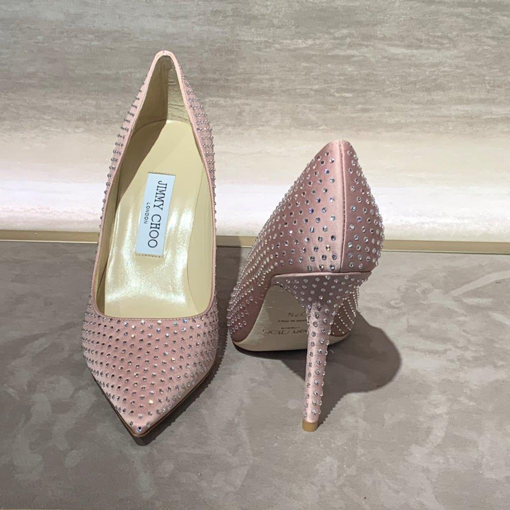 JIMMY CHOO 高級サテン クリスタル装飾 ピンク 10㎝ヒール