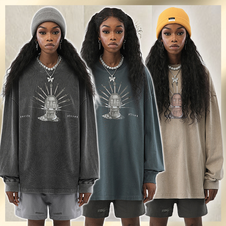 Tシャツ・カットソー Luxury Street Wear Washed Long tee Sweat unisexual