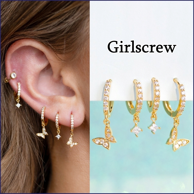 【Girlscrew】バタフライ フープピアス 4点セット -3色 *送料込
