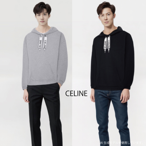 【CELINE】コットンフリース ルーズフード付きスウェットシャツ