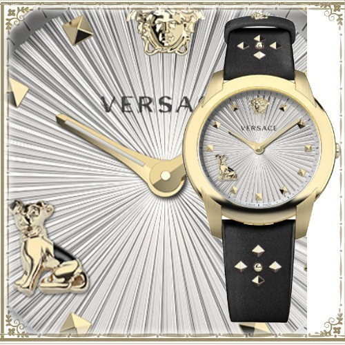 人気★VERSACE オードリー 腕時計 レザーブレスレット 犬マーク