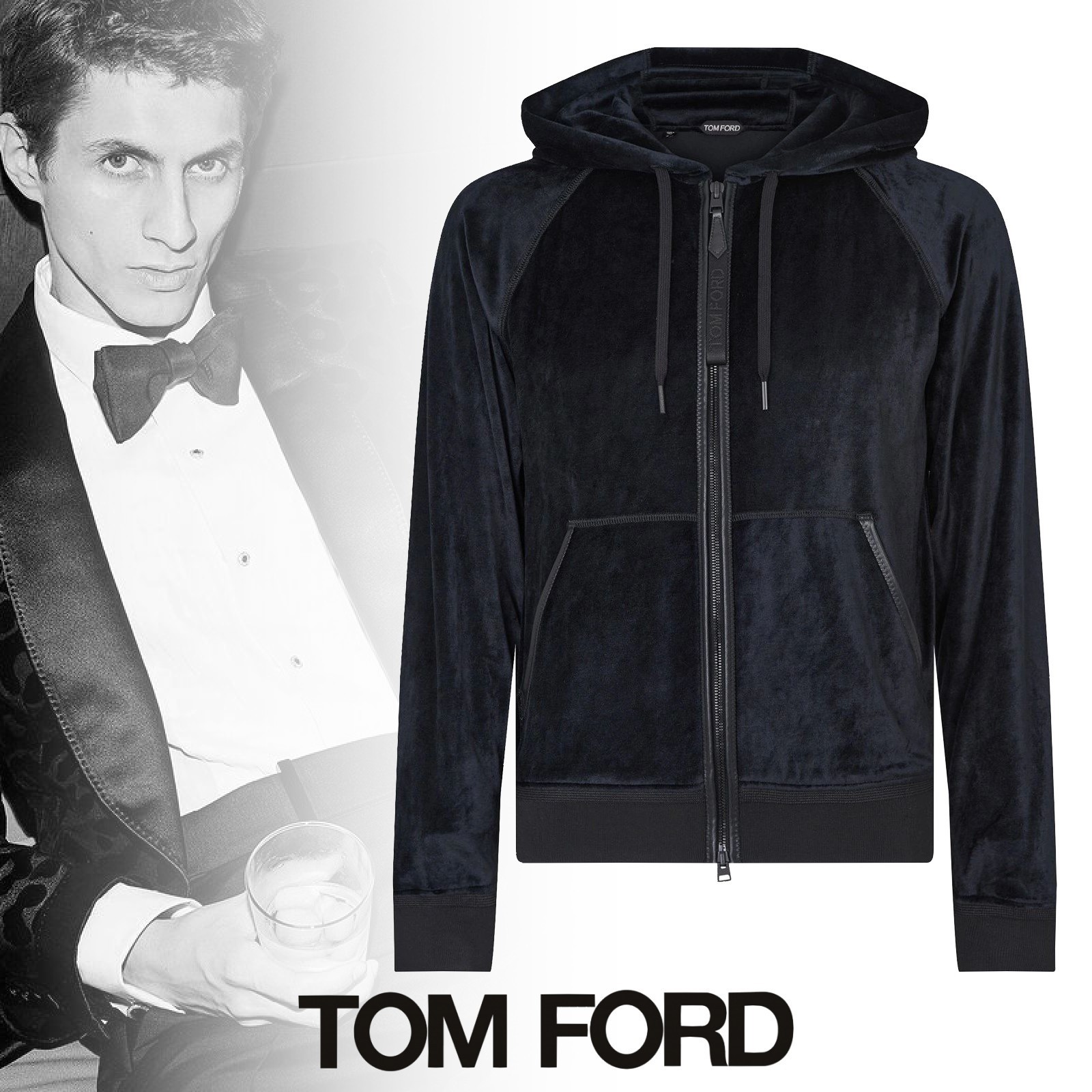 TOM FORD ベロア ジップ フーディー パーカー ブラック