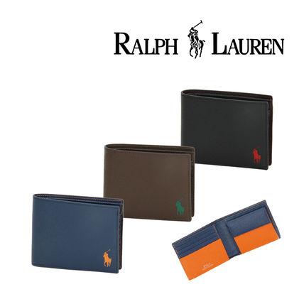 Ralph Lauren Folding Wallets Unisex Calfskin Plain Leather Folding Wallet Long Wallet 