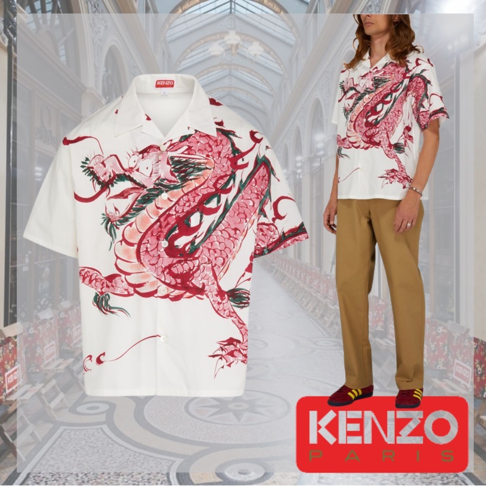 KENZO ケンゾー ドラゴンプリント コットン シャツ 半袖