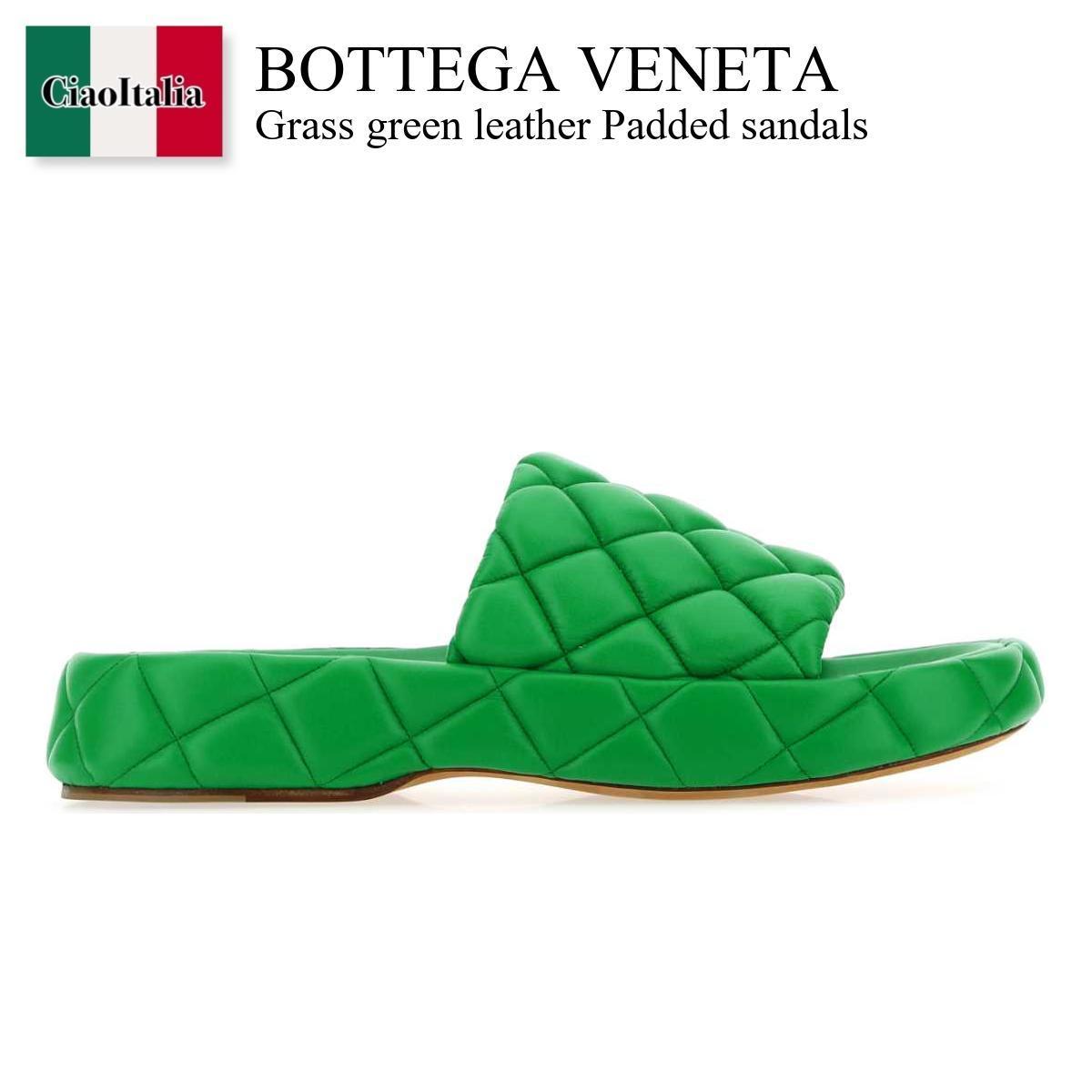 サンダル・ミュール Bottega Veneta Grass green leather Padded sandals