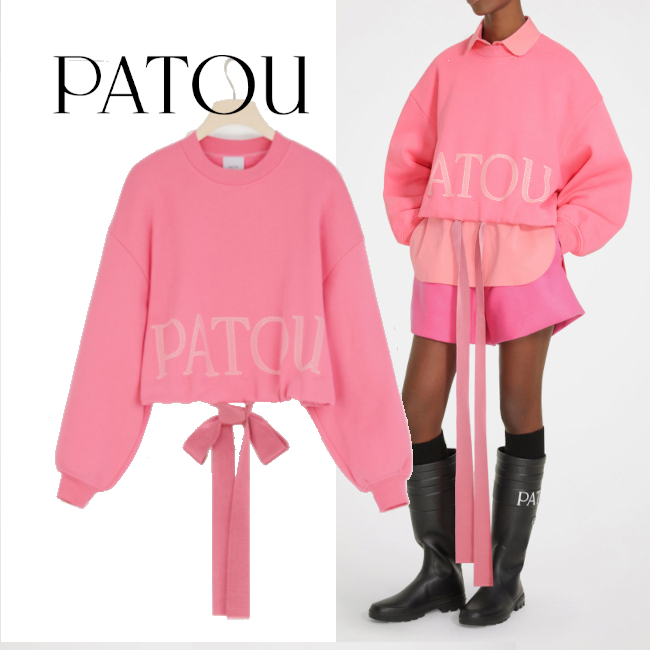 和風 PATOU☆クロップドドローストリング リボン スウェット ピンク