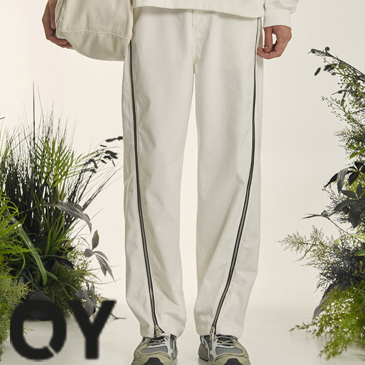 ★OY★DOUBLE ZIPPER LINE PANTS-WHITE★正規品/韓国直送料込