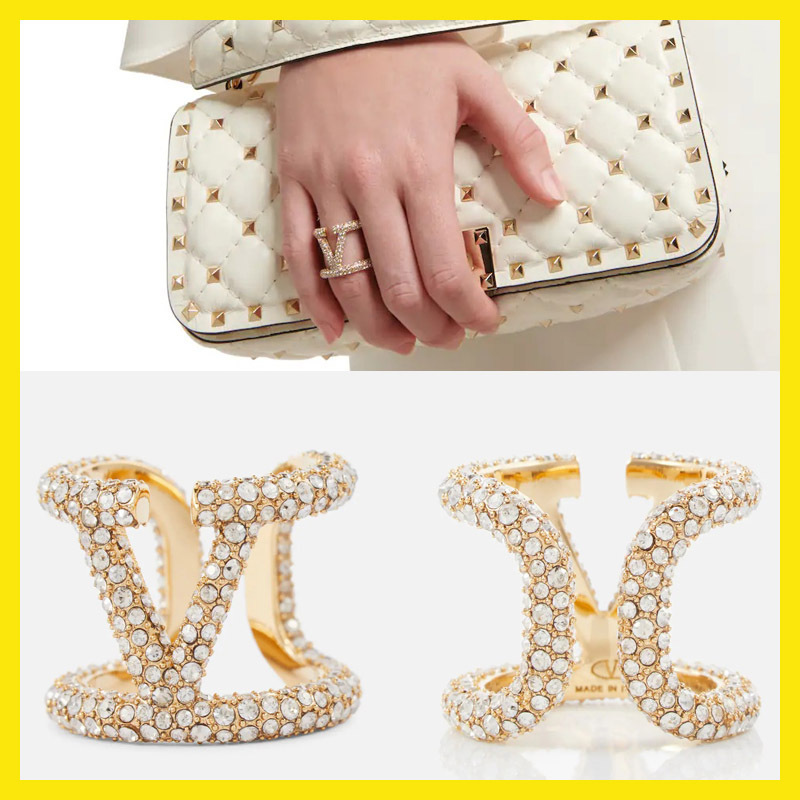 関税送料込- VALENTINO Vロゴ シグネチャースワロフスキーリング