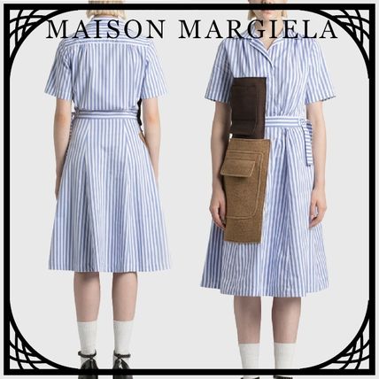 ストライプ Maison Margiela x ワンピース(レディース)|新作を海外 【お気にいる】 MAISON ドレス ピンストライプ MARGIELA ひざ丈ワンピース