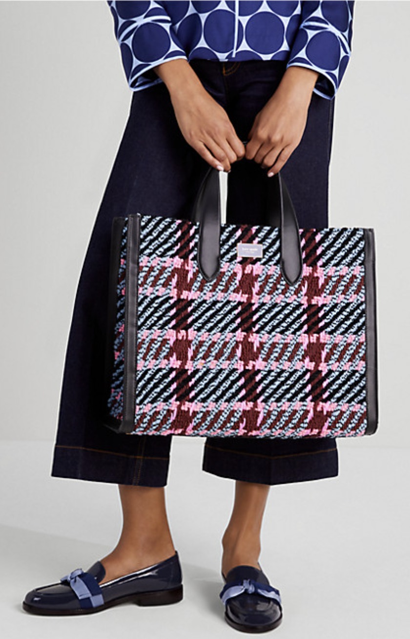 katespade マンハッタン プレイド ラージトート ☆DARK MERLOT☆ (kate