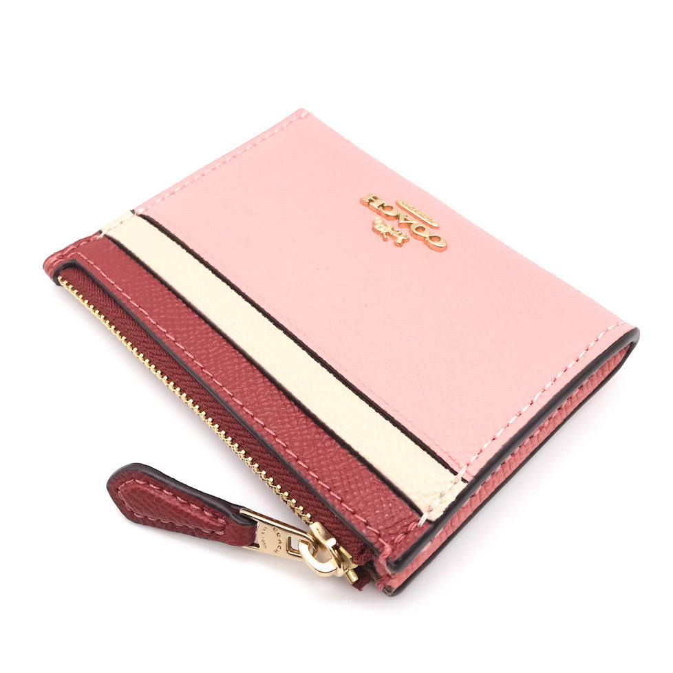 国内発送 COACH ミニ スキニー IDケース カラーブロック ピンク (Coach 販売ショッピング IDケース ミニスキニー 大人気!! COACH カラーブロック 新品 ピンク 名刺入れ/定期入れ