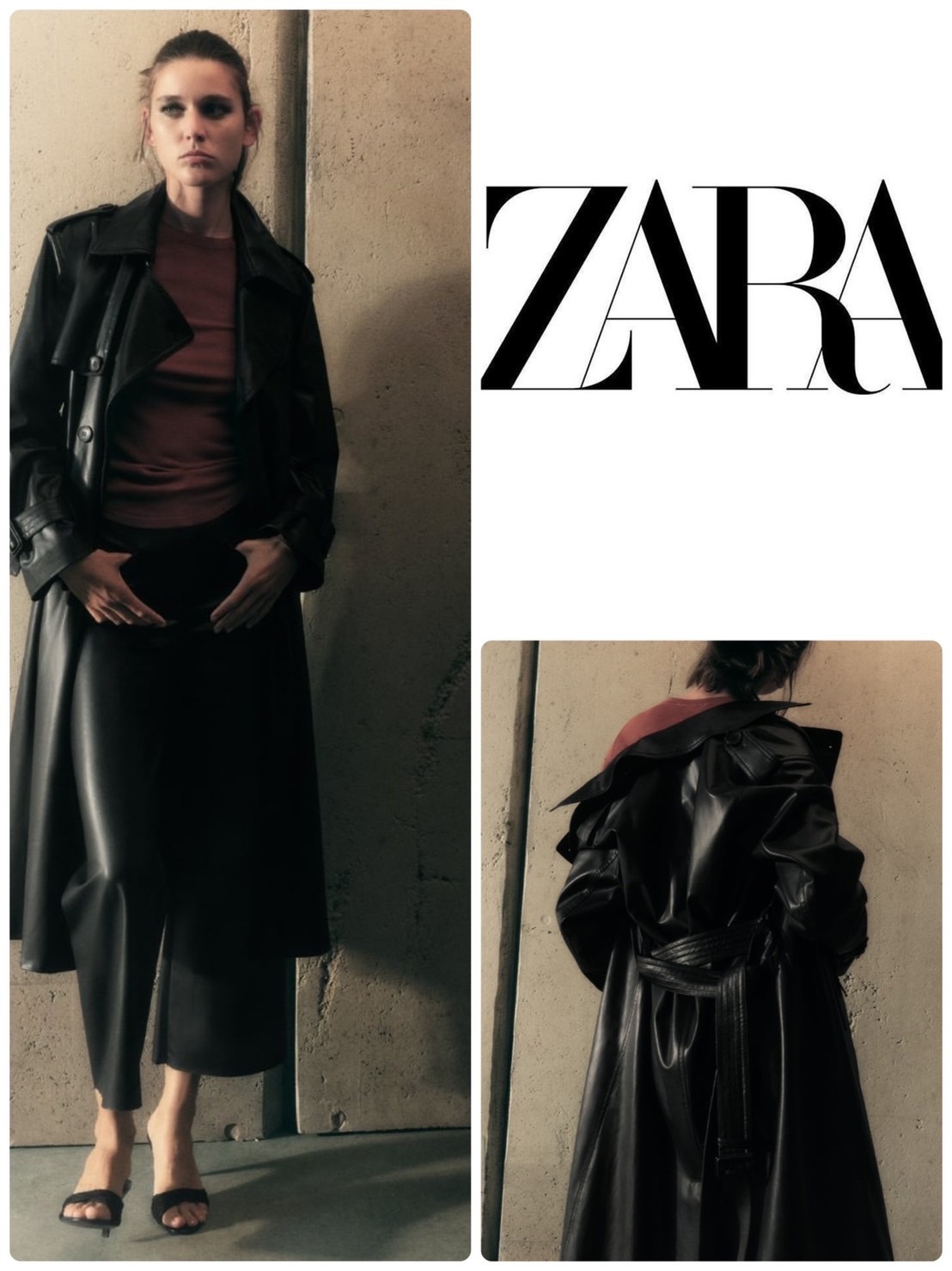 スペイン発送◎ZARA♪ロングレザー風トレンチコート＊今季新作！