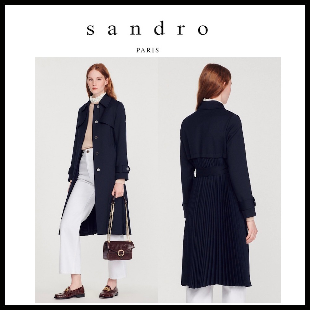 サンドロ Sandro ネイビー プリーツ トレンチコート サイズ40-