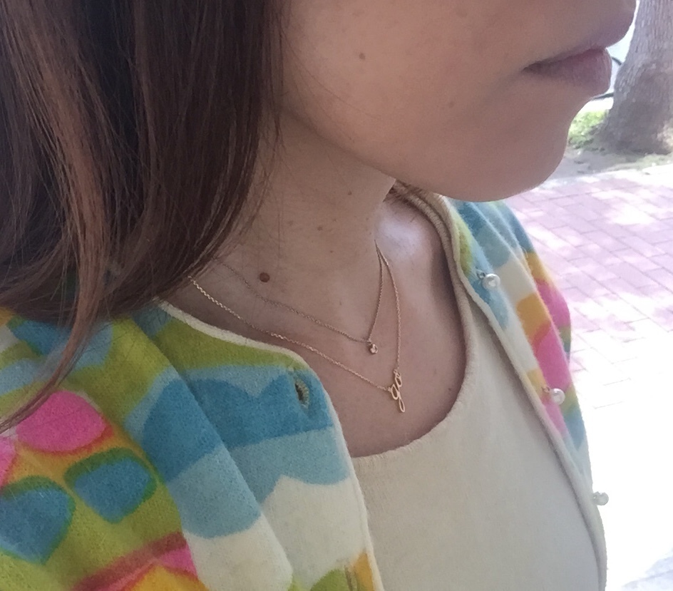 【調節可能】18K Gold \"GO\" Pendant & 18K Gold Necklace Chain