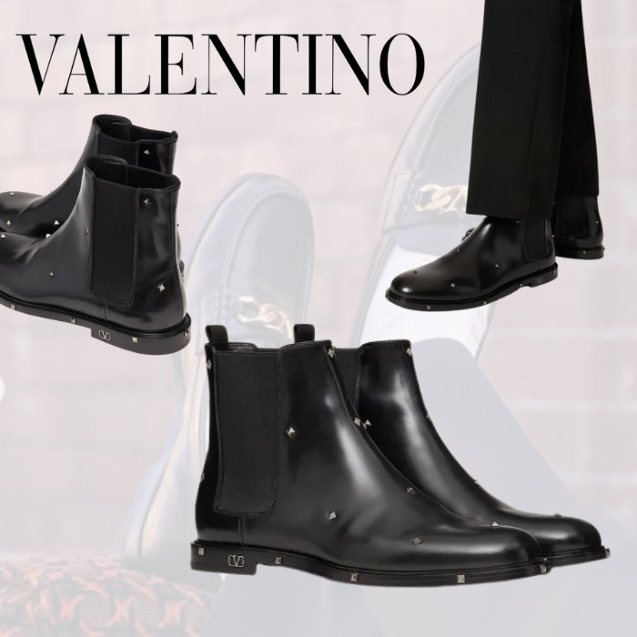 VALENTINO】スタッズ付きカーフスキン アンクルブーツ ...
