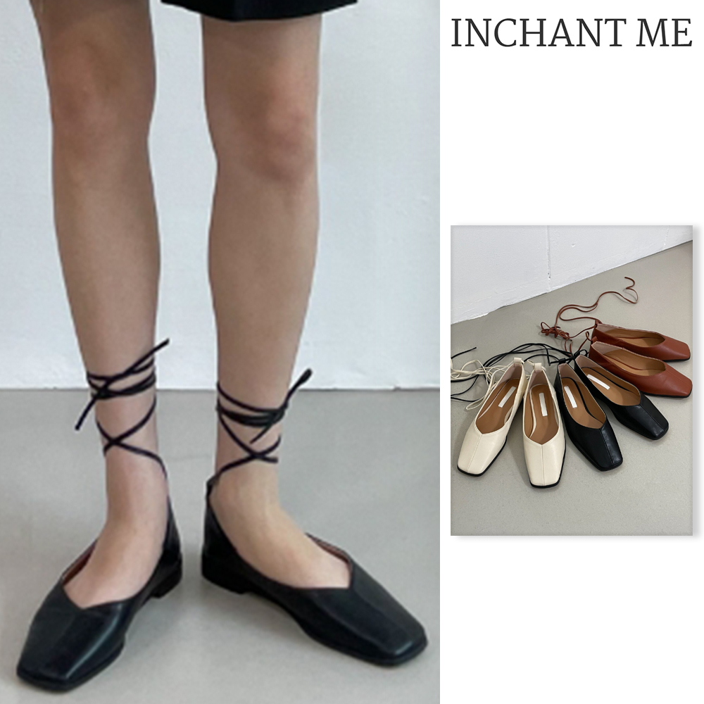 【INCHANT ME】Tie Strap Square Flats