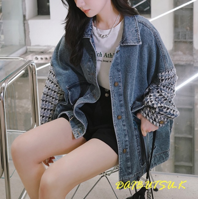 デニムジャケット 切替 お洒落デザイン ゆったり 可愛い 韓国