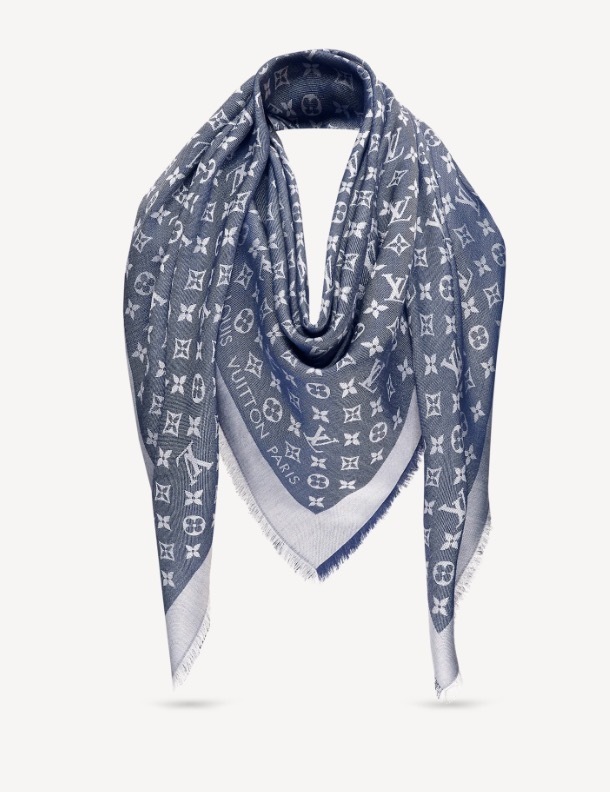 LOUIS VUITTON 大判ストール　ショール　ネイビー 国内発 Louis Vuitton ショール モノグラム デニム 大判ストール