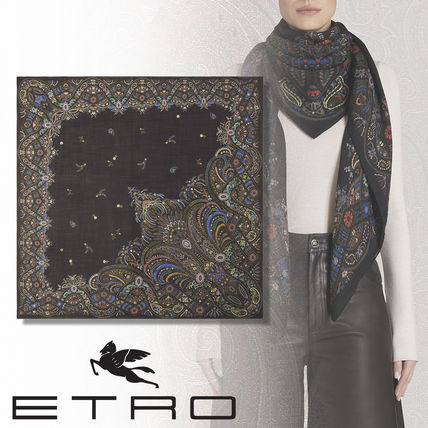 ETRO Knit & Fur Flower Patterns Paisley Wool Silk Blended Fabrics