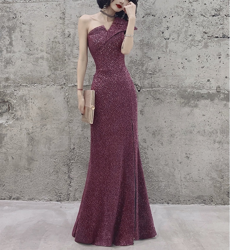 ドレス ロング丈 無地 レトロ 上品 パーティー シンプル 結婚式