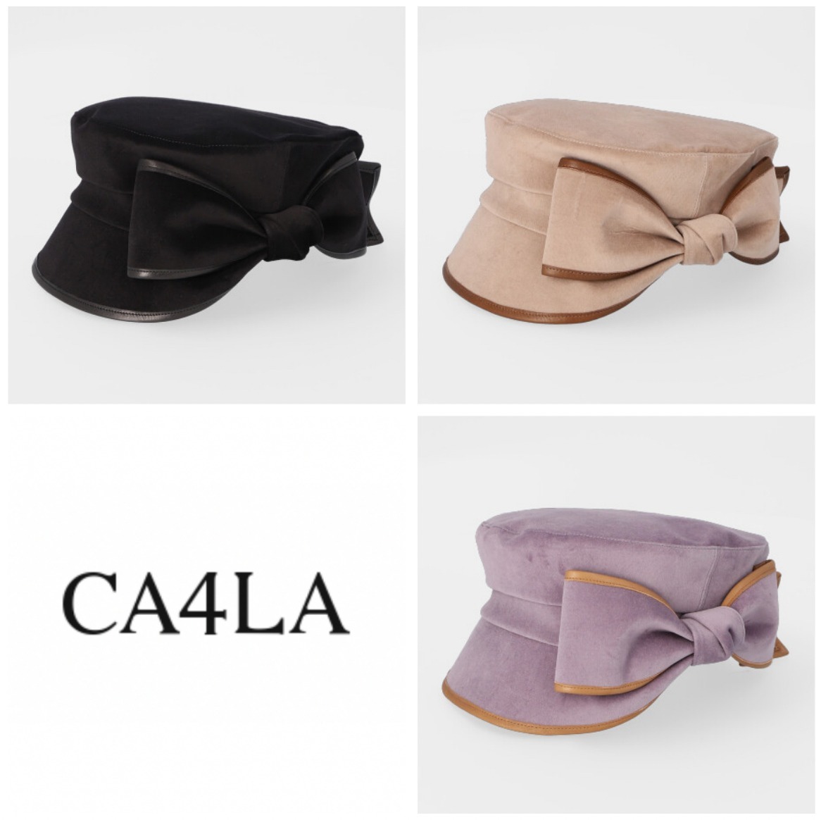 ca4la サテンキャスケット ベルベットリボン-