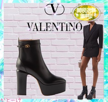 【VALENTINO GARAVANI】Vロゴ レザープラットフォームブーツ