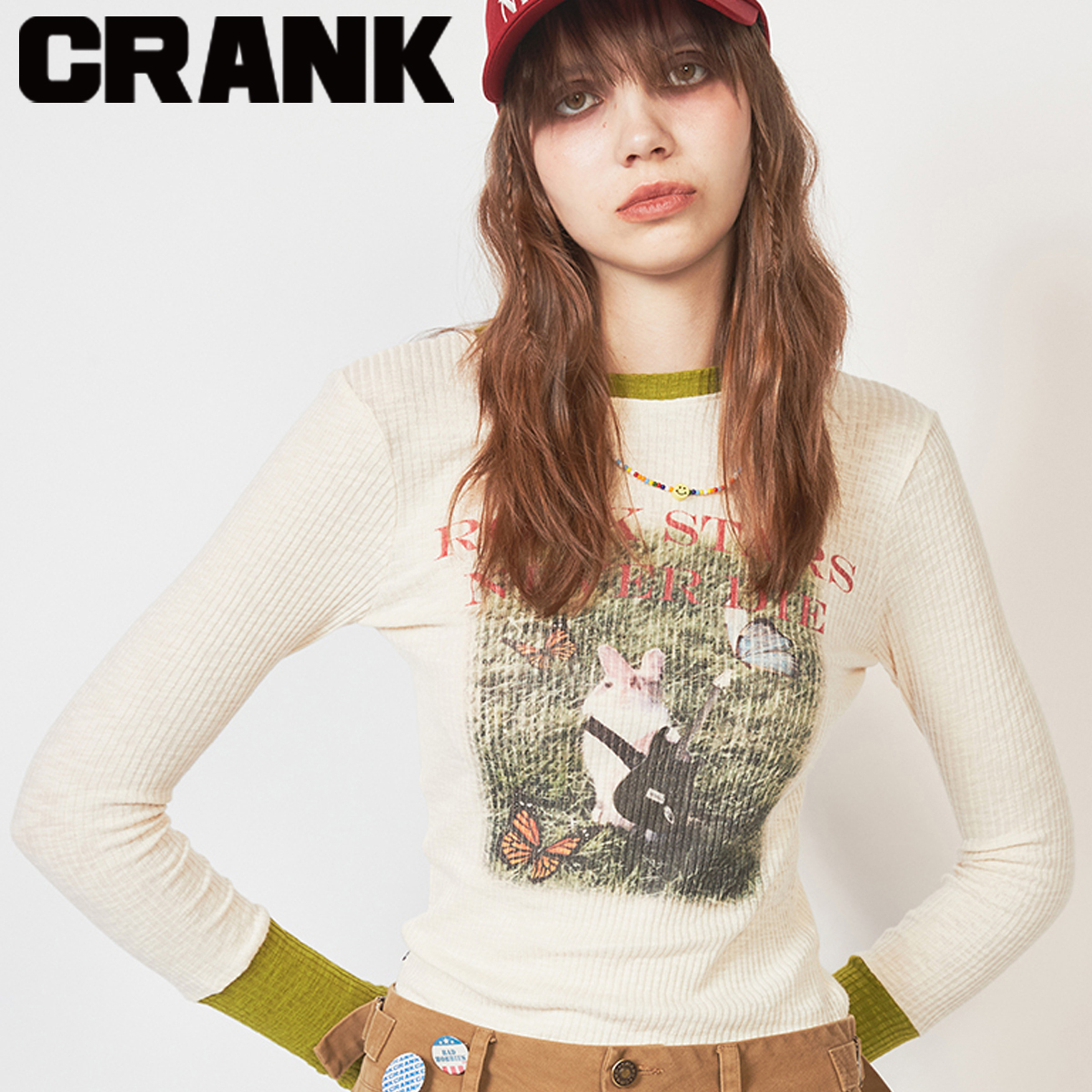 ★CRANK★RIBBED WARMER PRINT TOP_OV★正規品/韓国直送料込