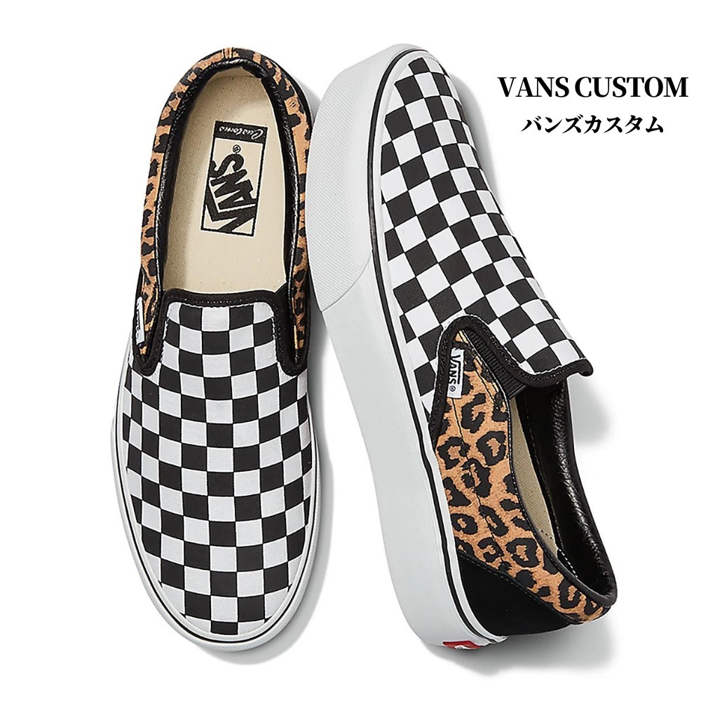 安い購入 限定！VANS カスタム レオパード スリッポン プラットフォーム メンズファッション