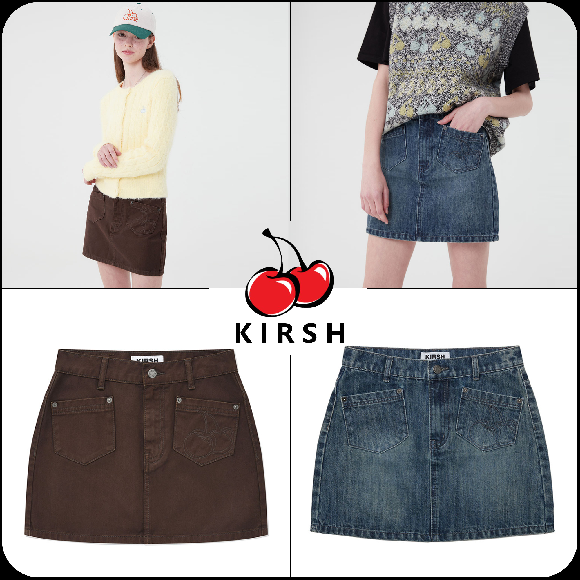 [ KIRSH ]★CHERRY STITCH DENIM SKIRT