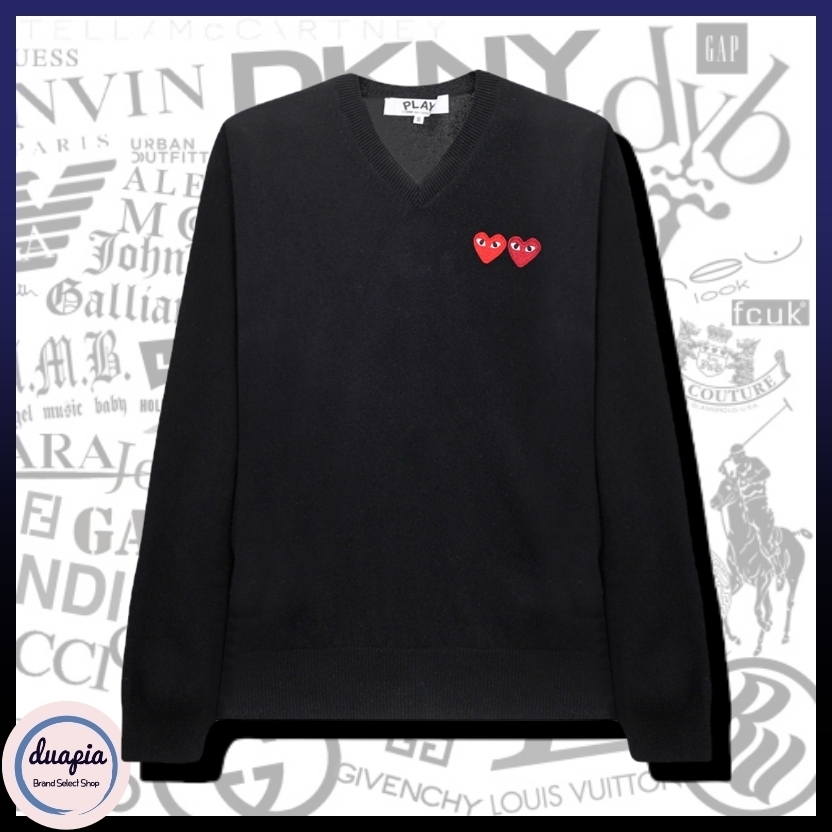 自民党 ☆COMME DES GARCONS☆ダブルハートウールブイネックニット