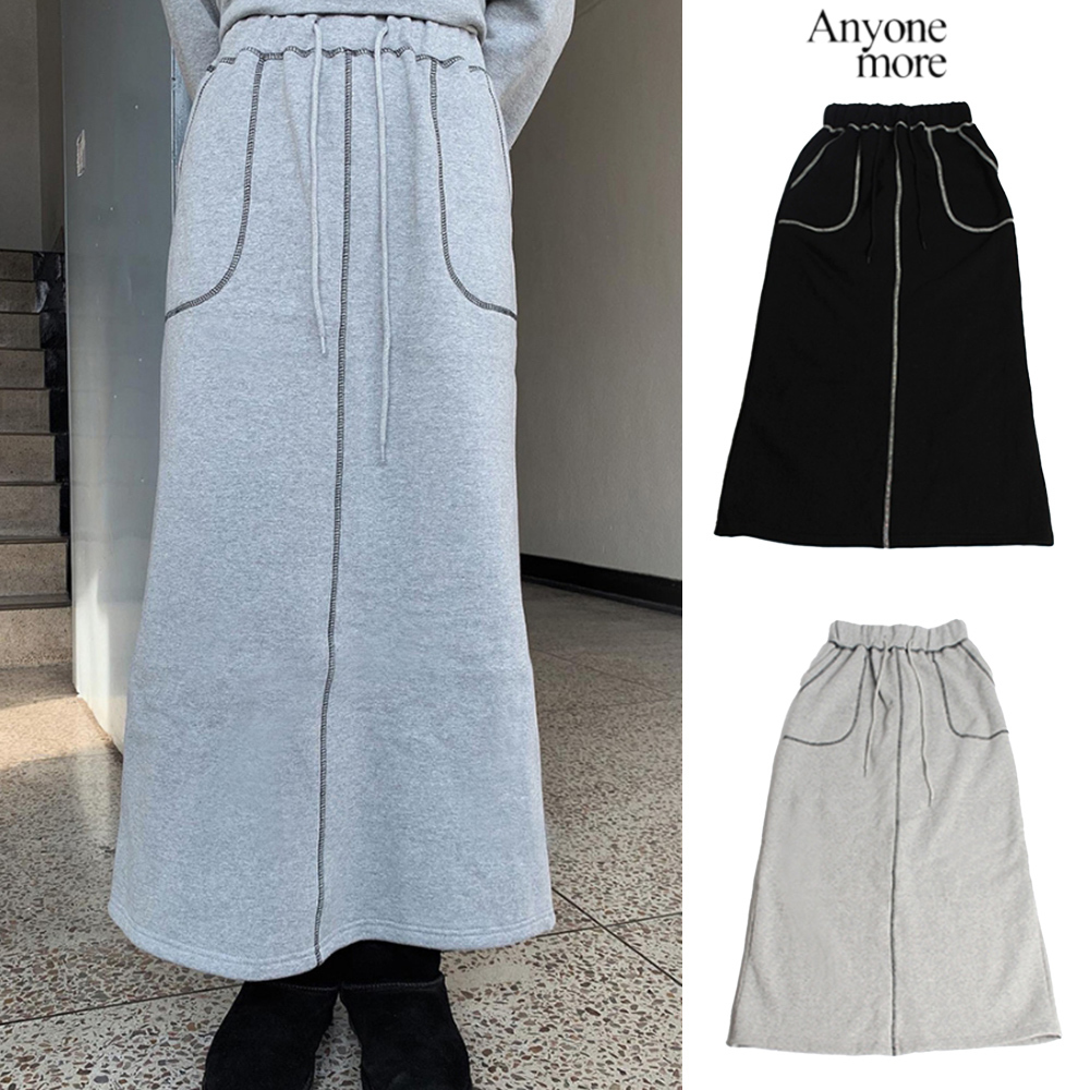 【Anyone more】Clu Brushed Stitch Long Skirt