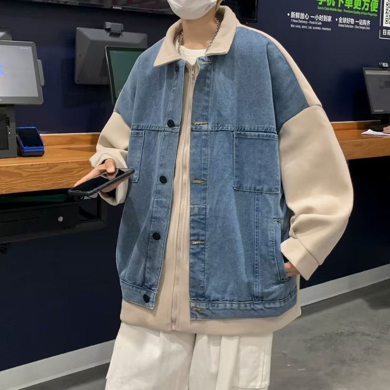 デニム オーバー ジャケット 重ね着風 ジップ 韓国 ストリート A