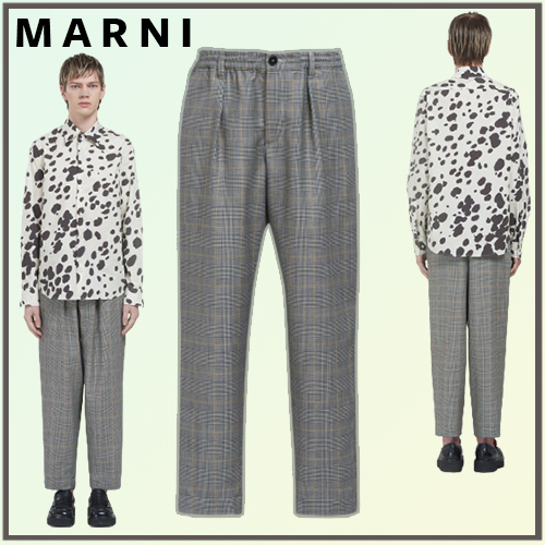 MARNI直営店買付+プリンス オブウェールズ ウール トラウザーズ www