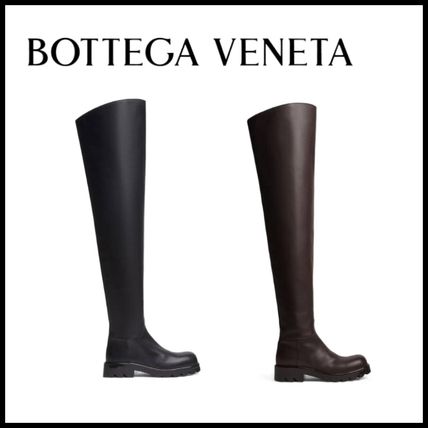 BOTTEGA VENETA High Heel Platform Plain Leather Elegant Style High Heel Boots