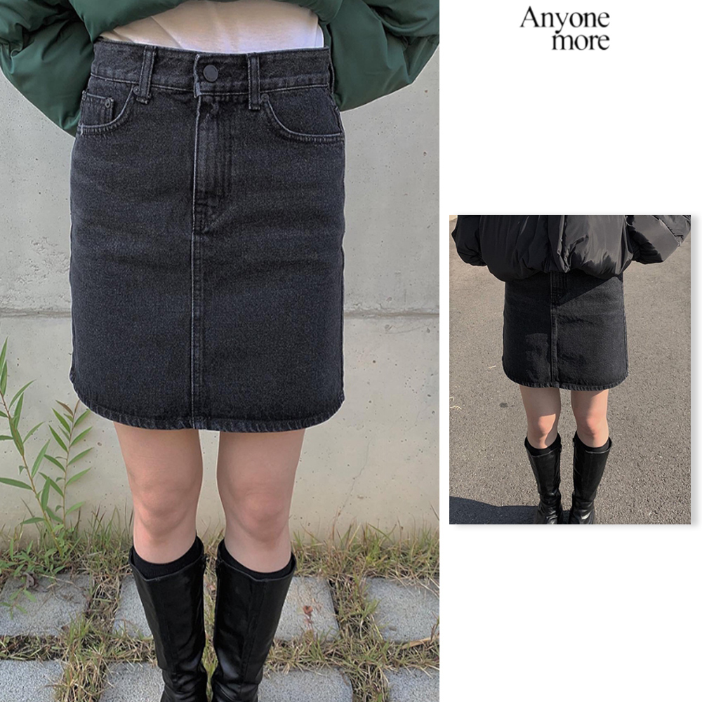 【Anyone more】Diven Black Blue Denim Skirt