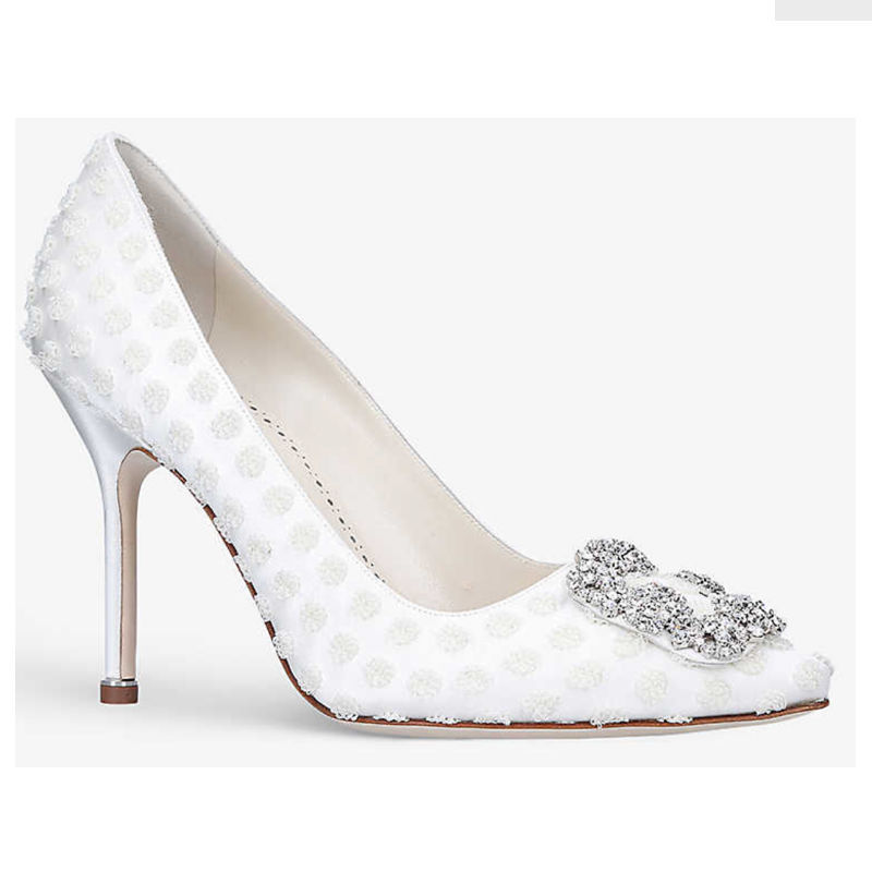 素敵な 【Manolo Blahnik】HANGISI スイスドッド サテンパンプス-105mm