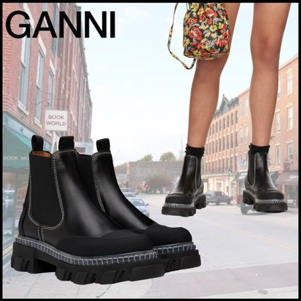 GANNI_ブラック 厚底チェルシーブーツ - idisac.com.pe 新品同様 37 23.5cm チェルシーブーツ 厚底 バックル レザー GANNI ブーツ