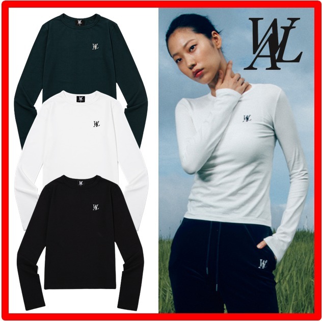☆人気☆【WOOALONG】☆Signature fitted silky long sleev.e☆
