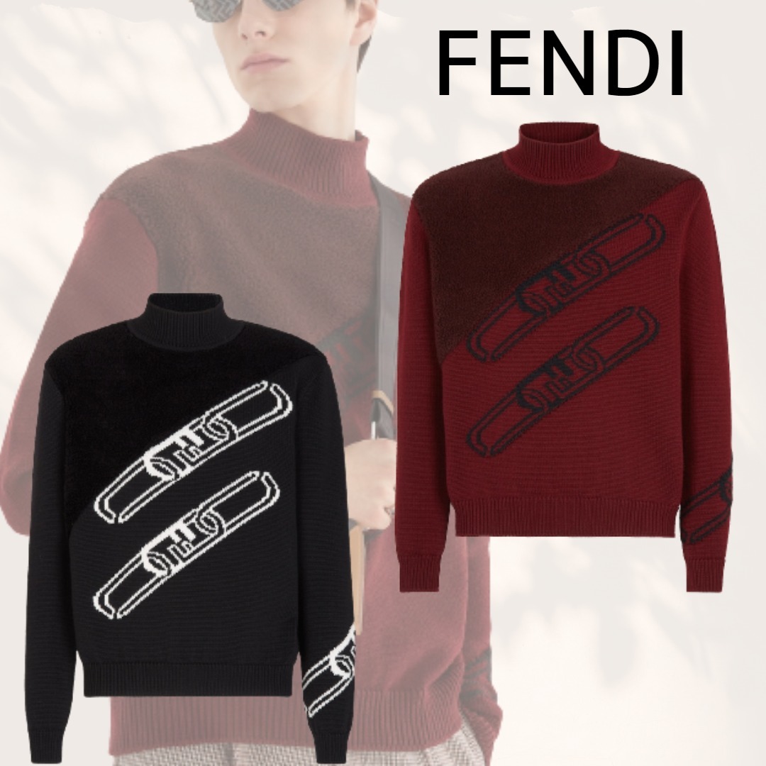 FENDI ウールセーター ロゴ ブラック サイズ52 - ニット