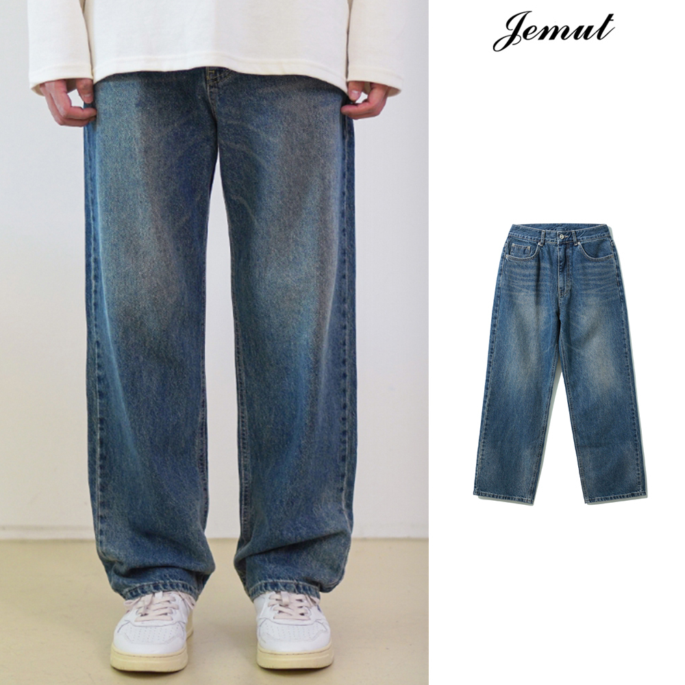 【JEMUT】22FW★ Classy Semi Wide Denim Pants Washed Blue