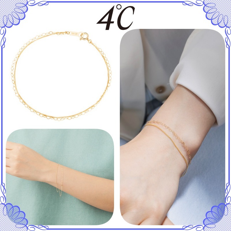 大人気!! 4℃ K10 イエローゴールド チェーン ブレスレット