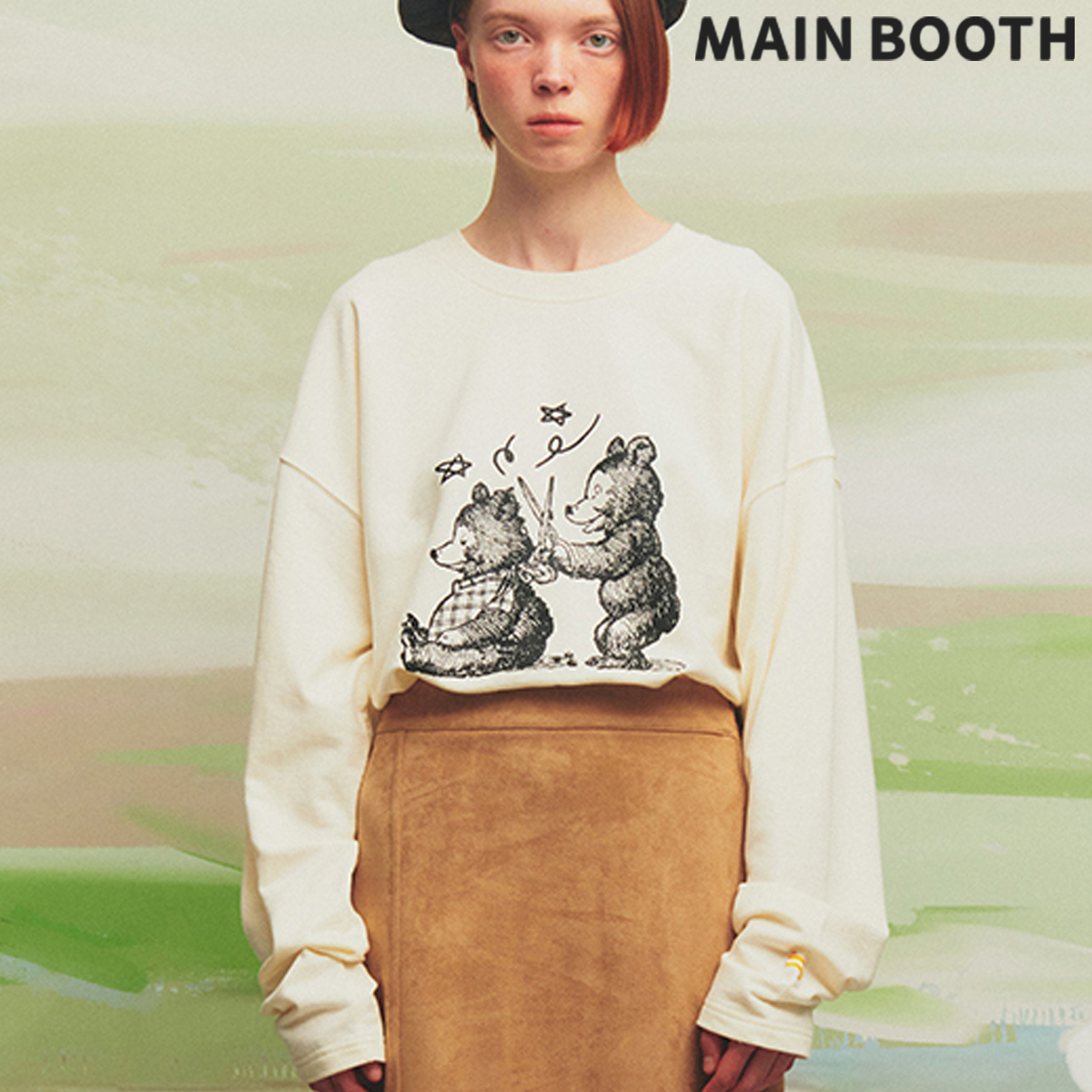 ★MAINBOOTH★Barber Bears T-shirt(CREAM)★正規品/直送料込