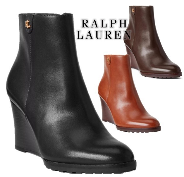 Ralph Lauren ロゴ ウエッジヒール アンクル ブーツ 全3色