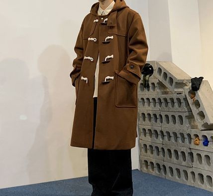 Duffle Unisex Street Style Plain Long Oversized Khaki Duffle Coats