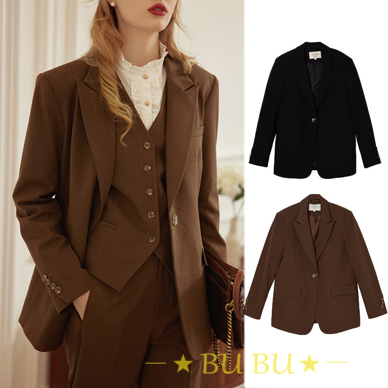 Simple Retro エレガンス シンプル モノカラー ジャケット 2色